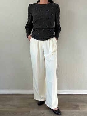 FUNYYZO Cream Colored Wide Leg Trousers S